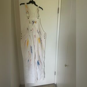 Dickies Vintage Style White Oversized Overalls with Colorful Paint Splatter NWOT
